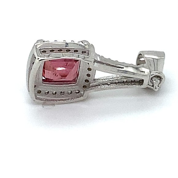 Rubellite 1.60ct White Gold Finish Silver Pendant - Picture 5 of 7